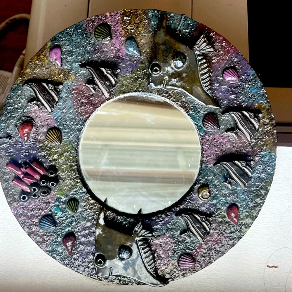 Studio Pottery One of a Kind “Under the Sea” by Float Pottery Mirror Round 10”